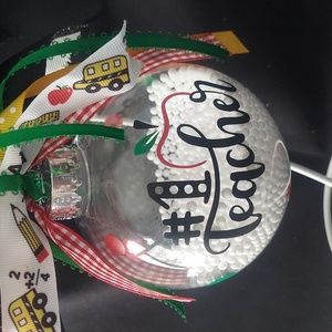 • #1 Teacher, Teacher Appreciation Plastic Bulb, White Stand with Ribbons, New